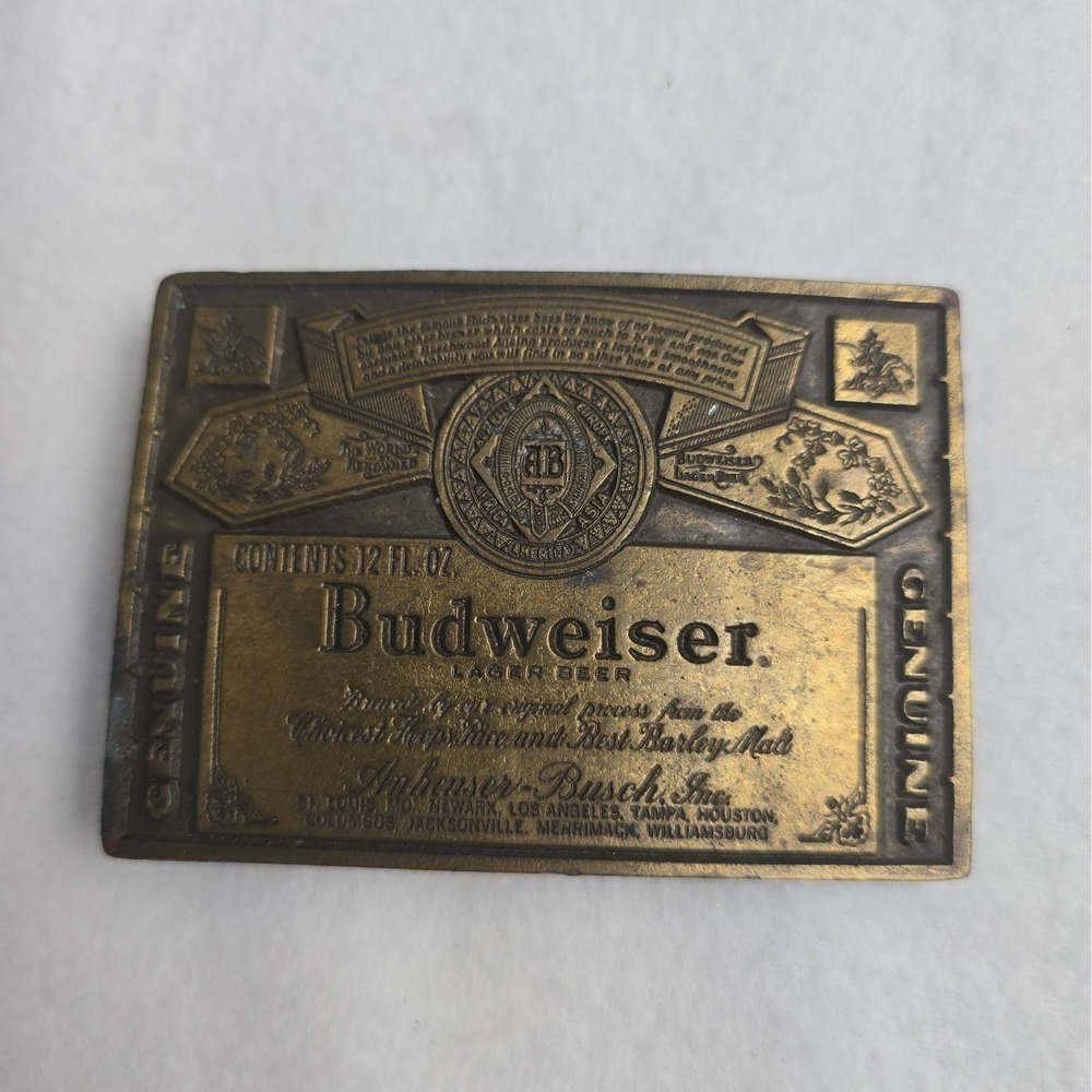 Budweiser Beer VTG 1976 Hencel USA Brass Belt Buckle Americana Collectible